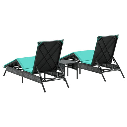 Lettini Prendisole 2 pz con Tavolino Nero in Polyrattan - homemem39