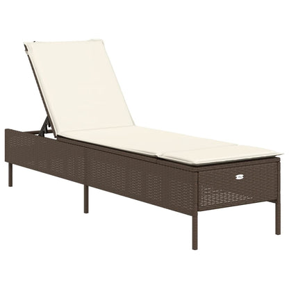 Lettino Prendisole con Cuscino Marrone in Polyrattan