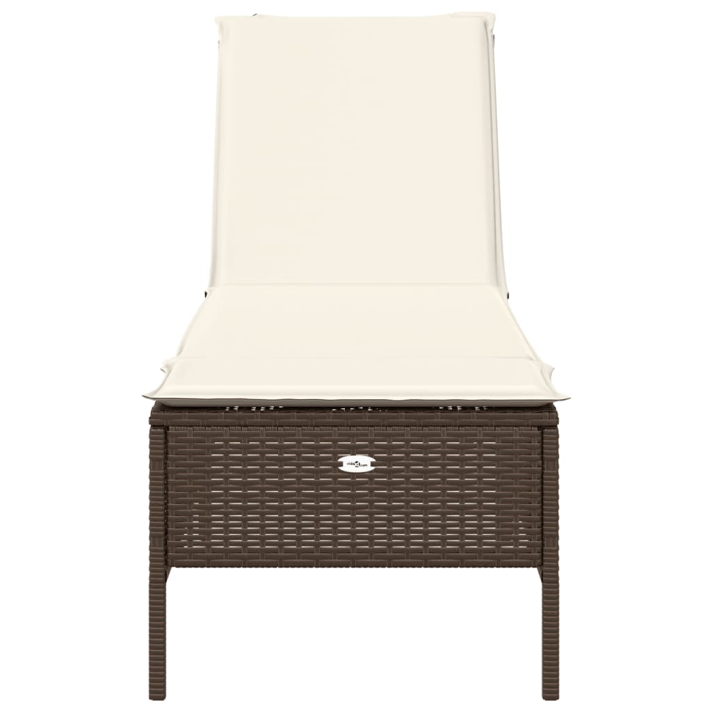 Lettino Prendisole con Cuscino Marrone in Polyrattan