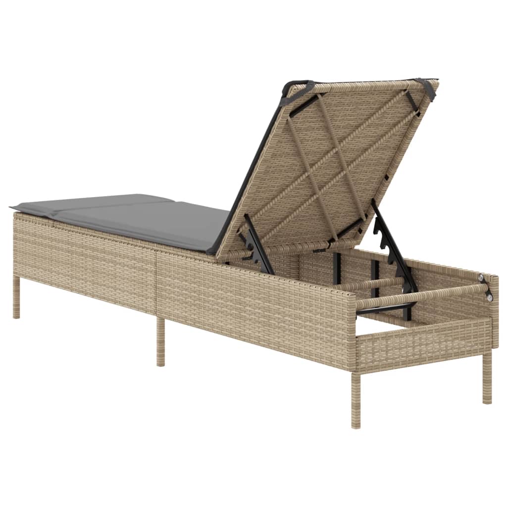 Lettino Prendisole con Cuscini Beige in Polyrattan