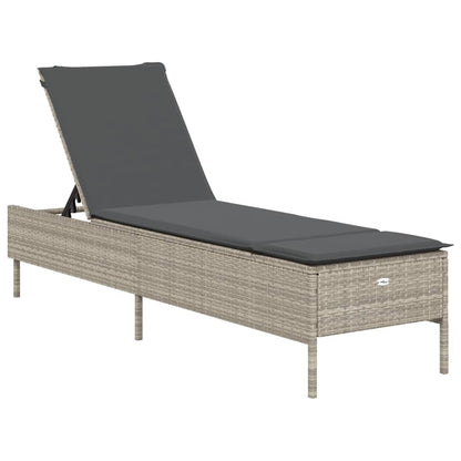 Lettino Prendisole con Cuscino Grigio Chiaro in Polyrattan