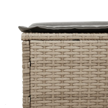 Lettino Prendisole con Tavolo e Cuscino Beige in Polyrattan