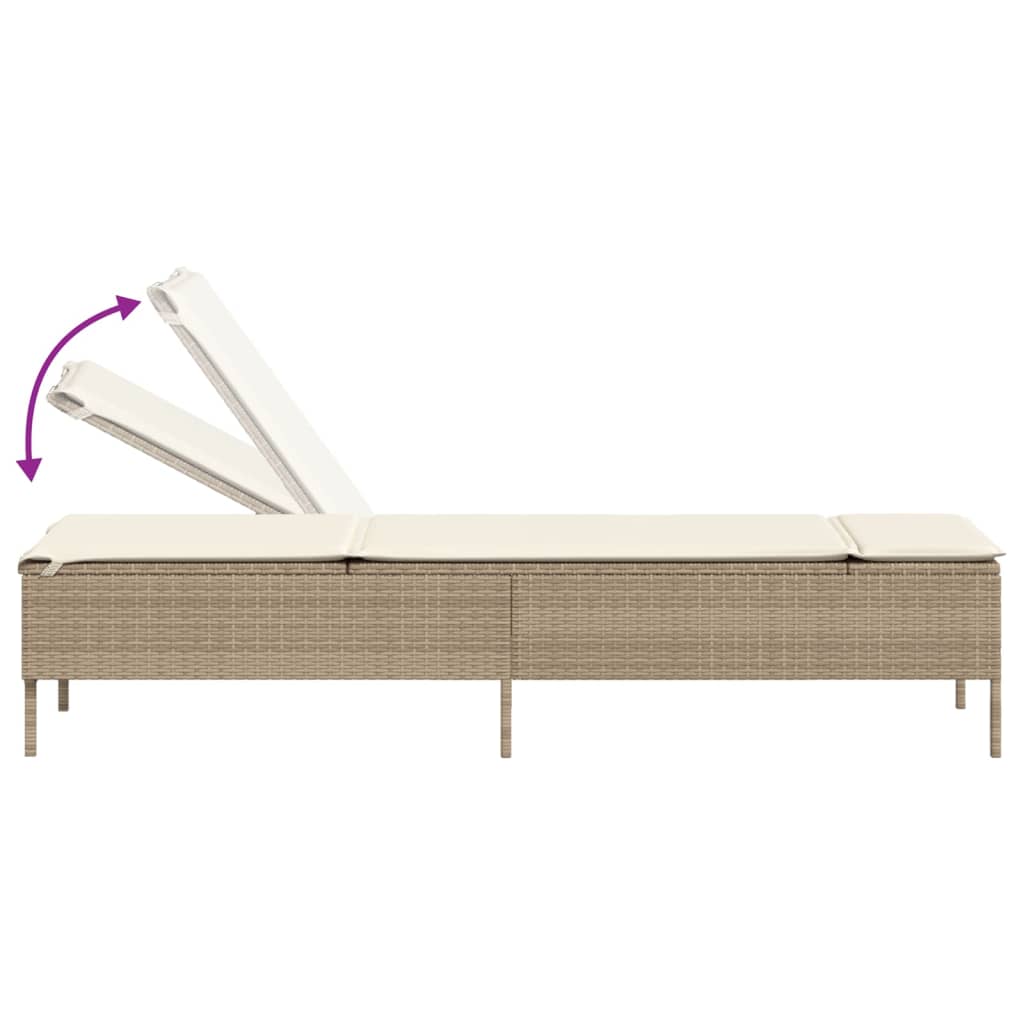 Lettino Prendisole con Tavolo e Cuscino Beige in Polyrattan