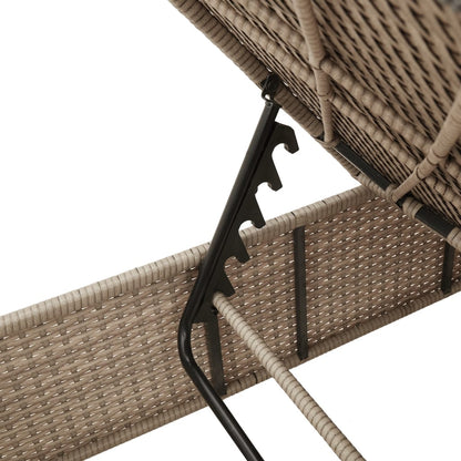 Lettino Prendisole con Tavolo e Cuscino Beige in Polyrattan