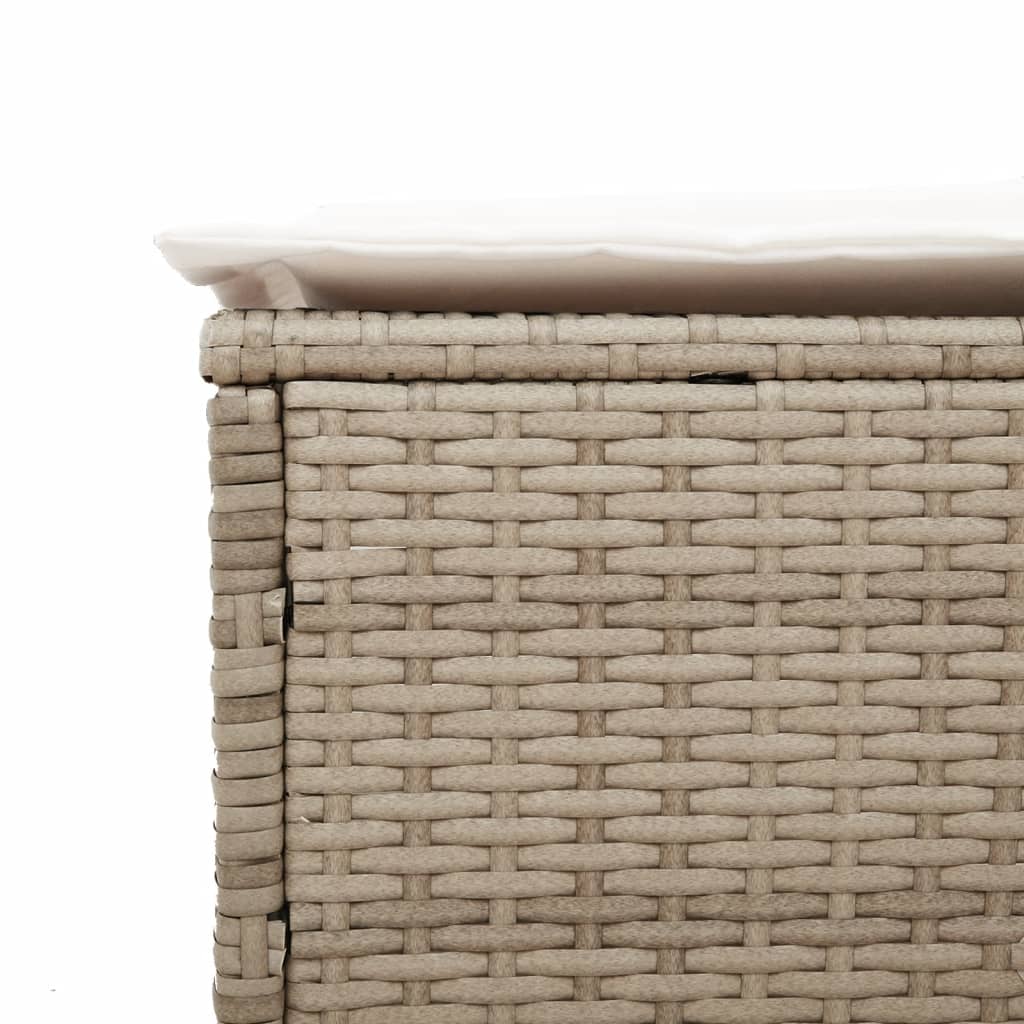 Lettino Prendisole con Tavolo e Cuscino Beige in Polyrattan