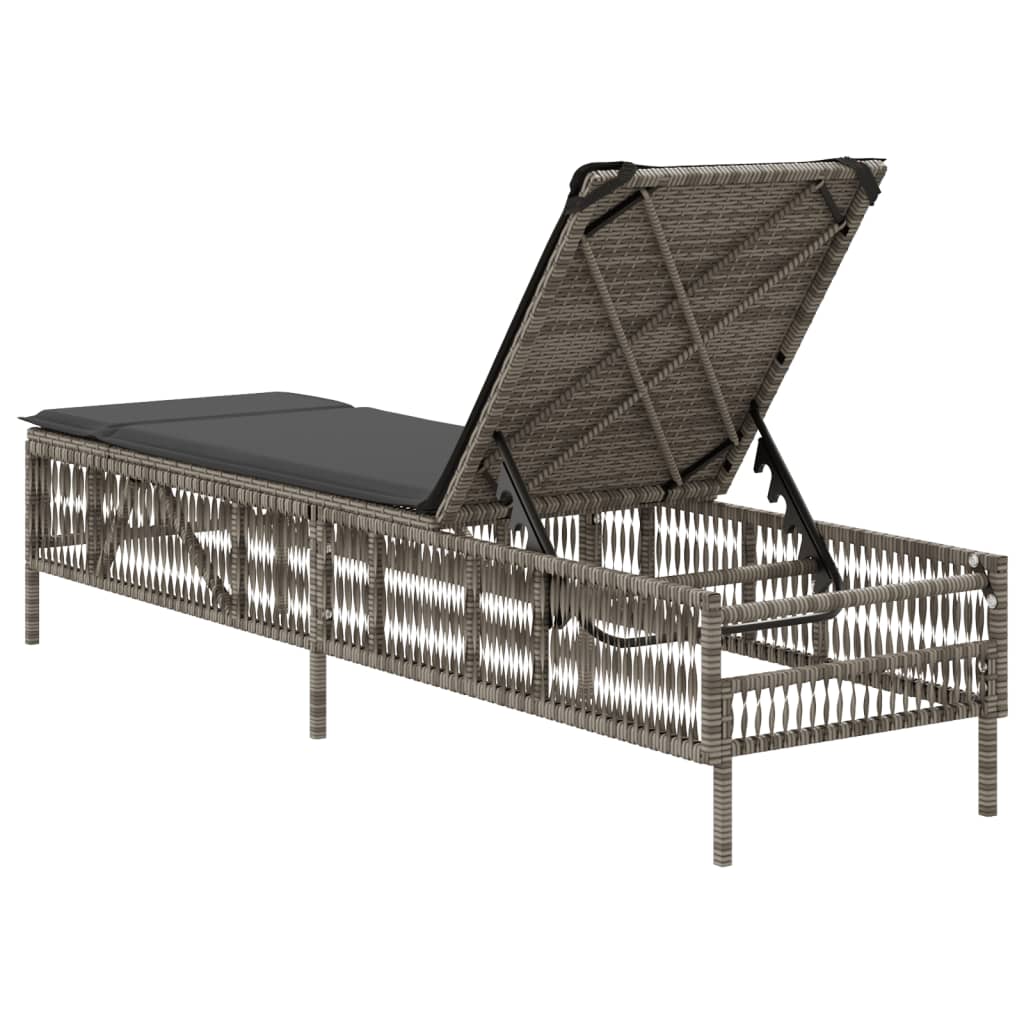 Lettino Prendisole con Cuscino Grigio in Polyrattan - homemem39