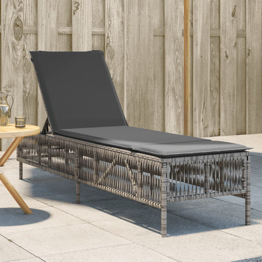 Lettino Prendisole con Cuscino Grigio in Polyrattan - homemem39