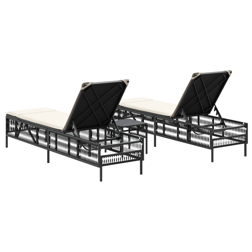 Lettini Prendisole 2 pz con Tavolino Nero in Polyrattan