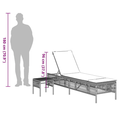 Lettini Prendisole 2 pz con Tavolino Grigio in Polyrattan