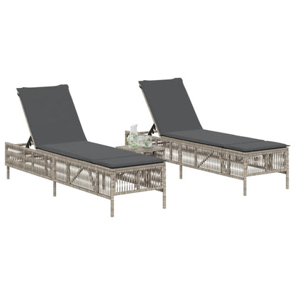Lettini Prendisole 2pz con Tavolino grigio chiaro in Polyrattan