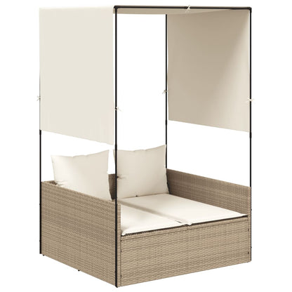 Lettino Prendisole con Tetto e Tende Beige in Polyrattan - homemem39
