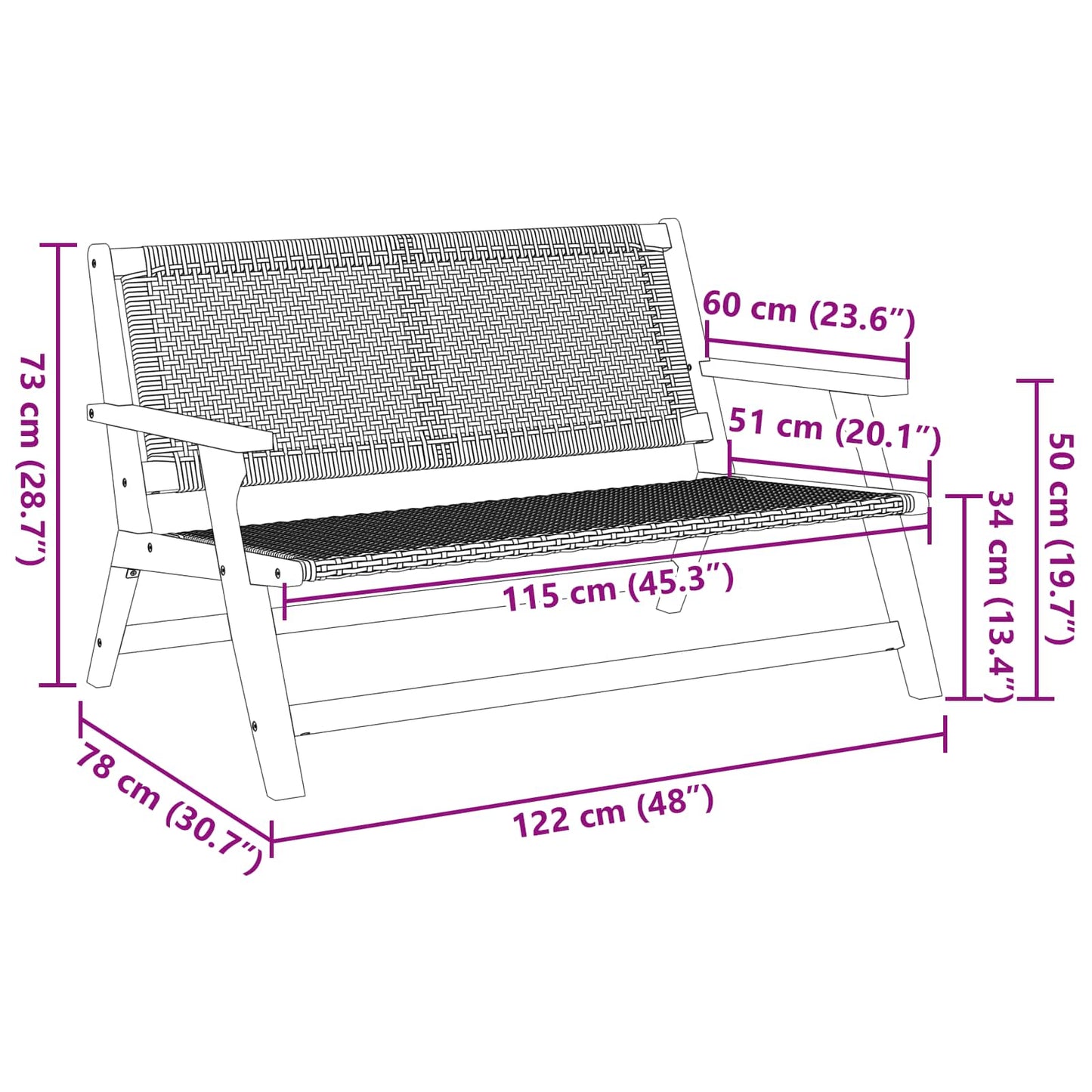 Arredamento da Giardino Nero 122 x 78 x 73 cm