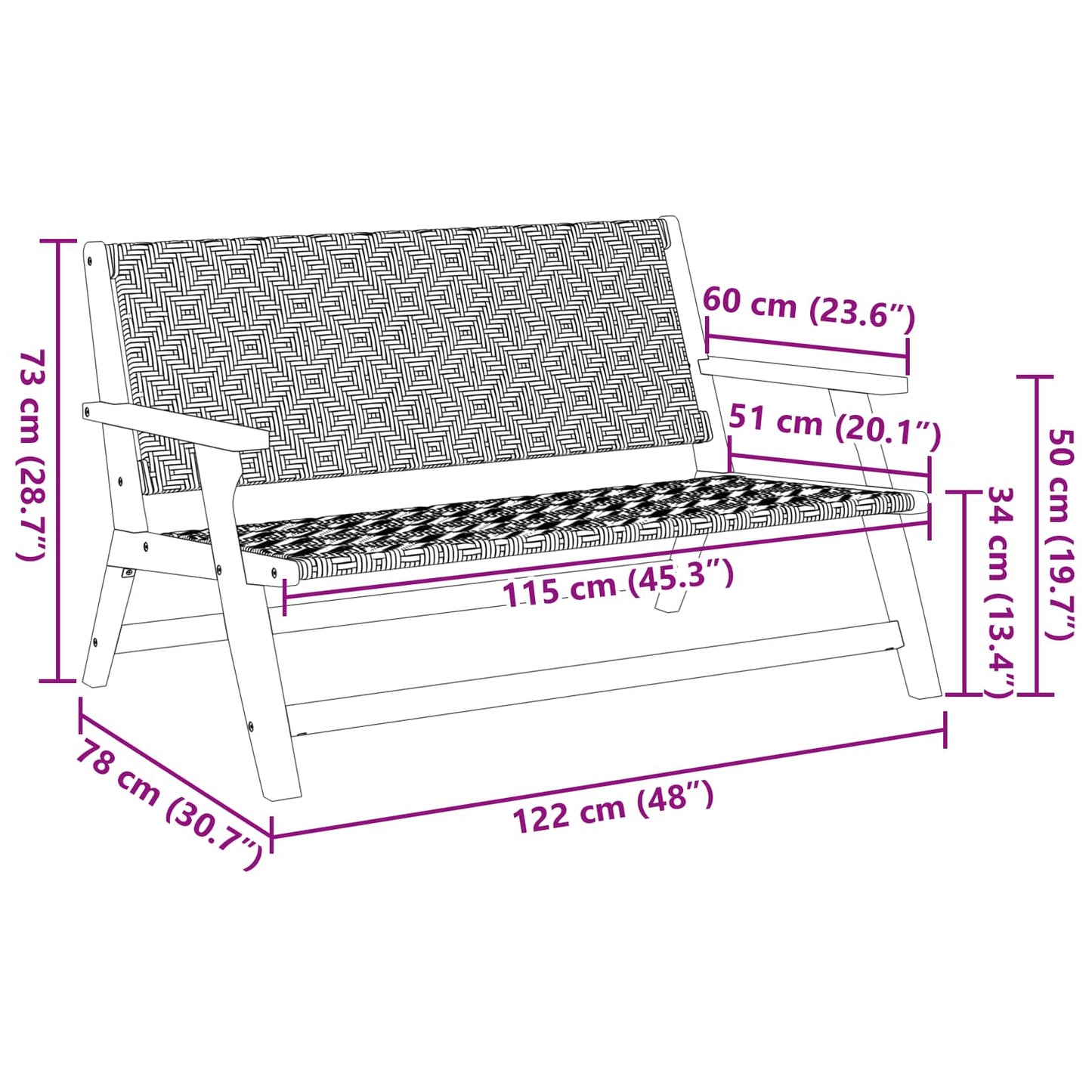 Arredamento da Giardino Nero e Bianco 122 x 78 x 73 cm
