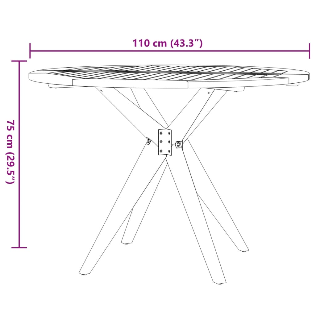 Round Garden Table Ø110x75cm in Solid Acacia Wood