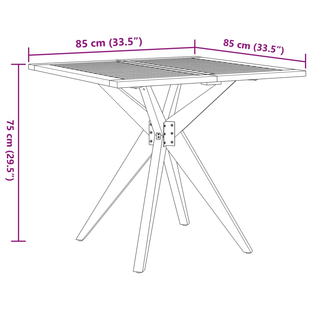 Tavolo da Giardino Quadrato 85x85x75cm Legno Massello di Acacia