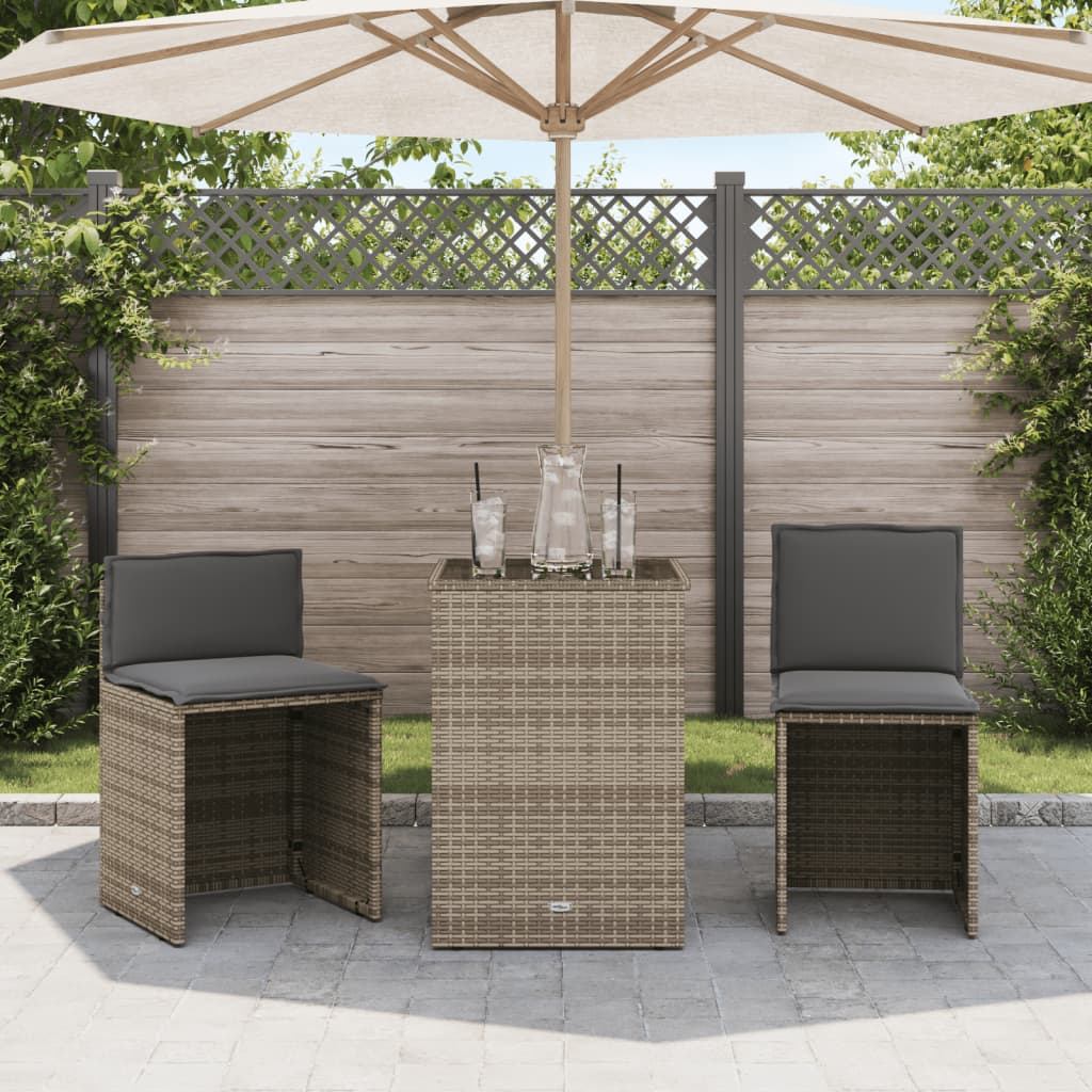 Set da Bistrò 3 pz con Cuscini Beige in Polyrattan