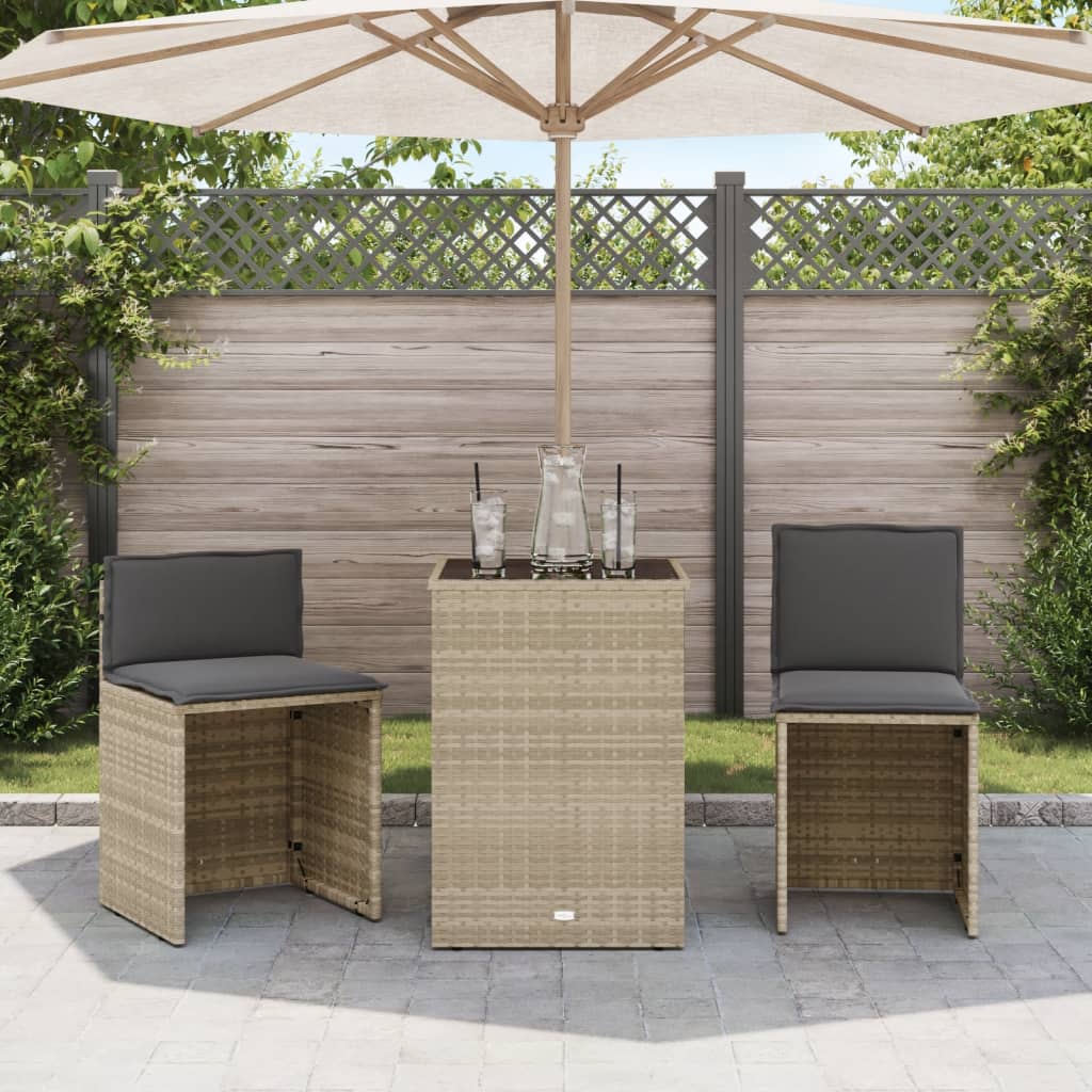 Set da Bistrò 3 pz con Cuscini Grigio Chiaro in Polyrattan