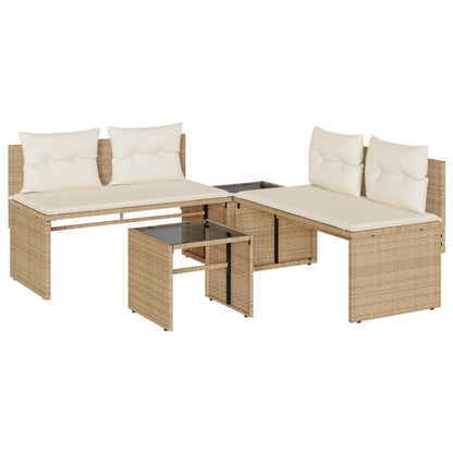 4-piece Garden Sofa Set with Beige Polyrattan Cushions