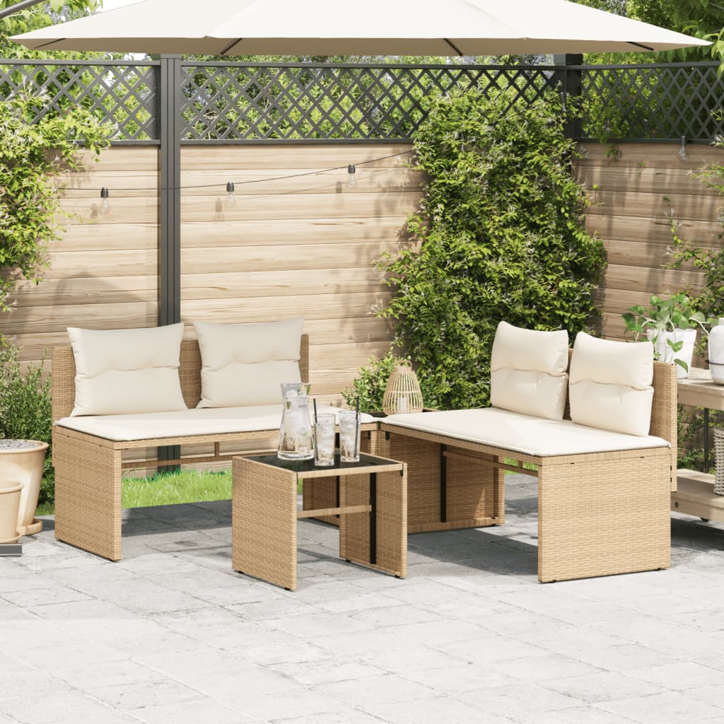 4-piece Garden Sofa Set with Beige Polyrattan Cushions