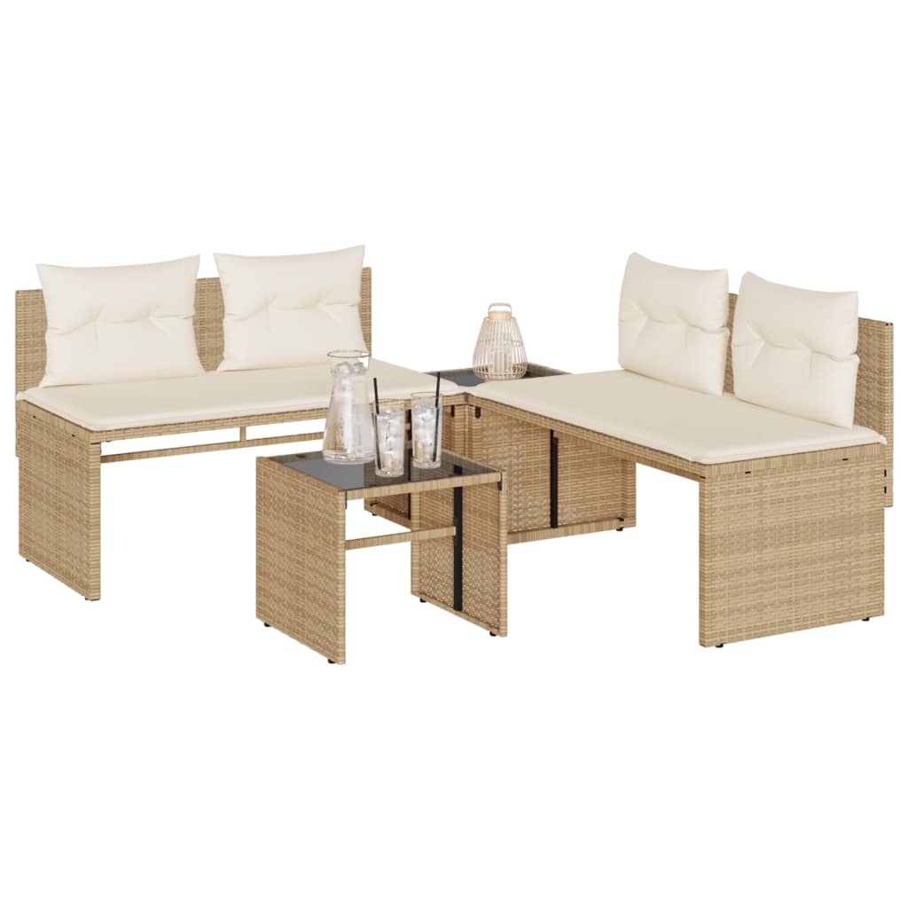 4-piece Garden Sofa Set with Beige Polyrattan Cushions