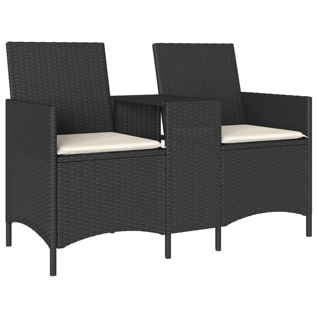 Divano da Giardino a 2 Posti Tavolo Cuscini Nero in Polyrattan | homemem39