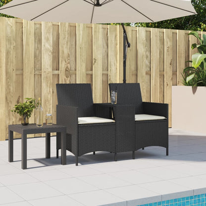 Divano da Giardino a 2 Posti Tavolo Cuscini Nero in Polyrattan | homemem39