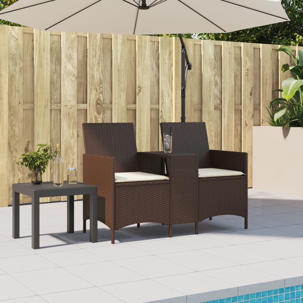Divano a 2 Posti con Tavolo e Cuscini Marrone in Polyrattan | homemem39