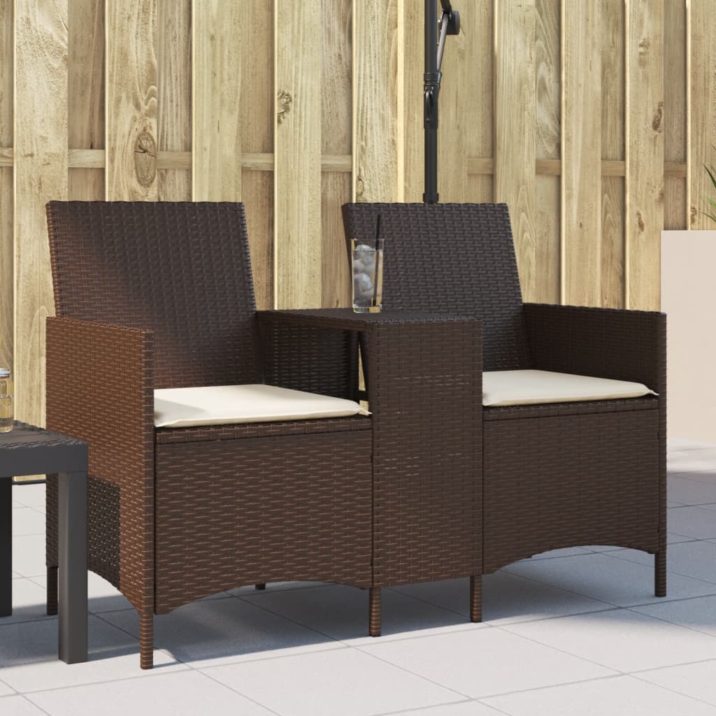 Divano a 2 Posti con Tavolo e Cuscini Marrone in Polyrattan | homemem39