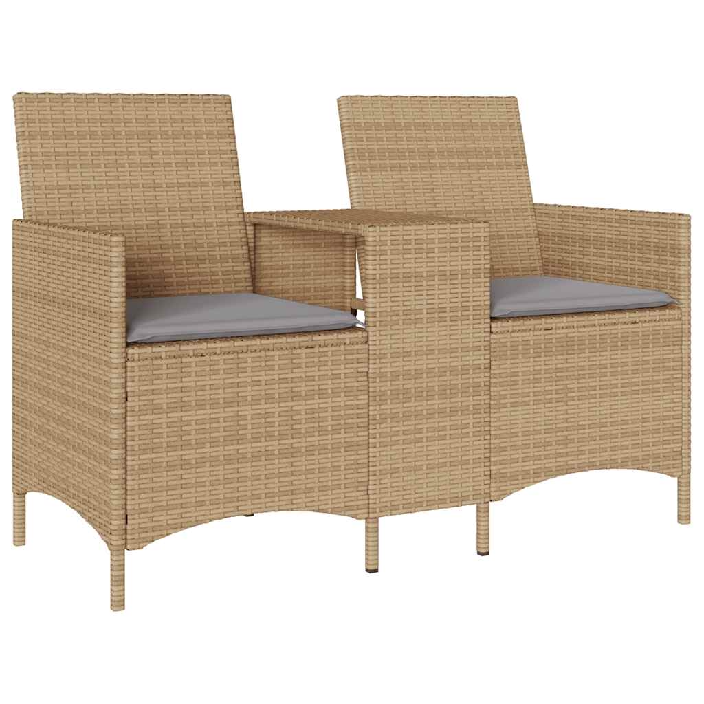 Divano Giardino 2 Posti con Tavolo e Cuscini Beige Polyrattan | homemem39