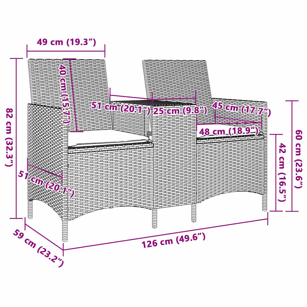 Divano Giardino 2 Posti con Tavolo e Cuscini Beige Polyrattan | homemem39