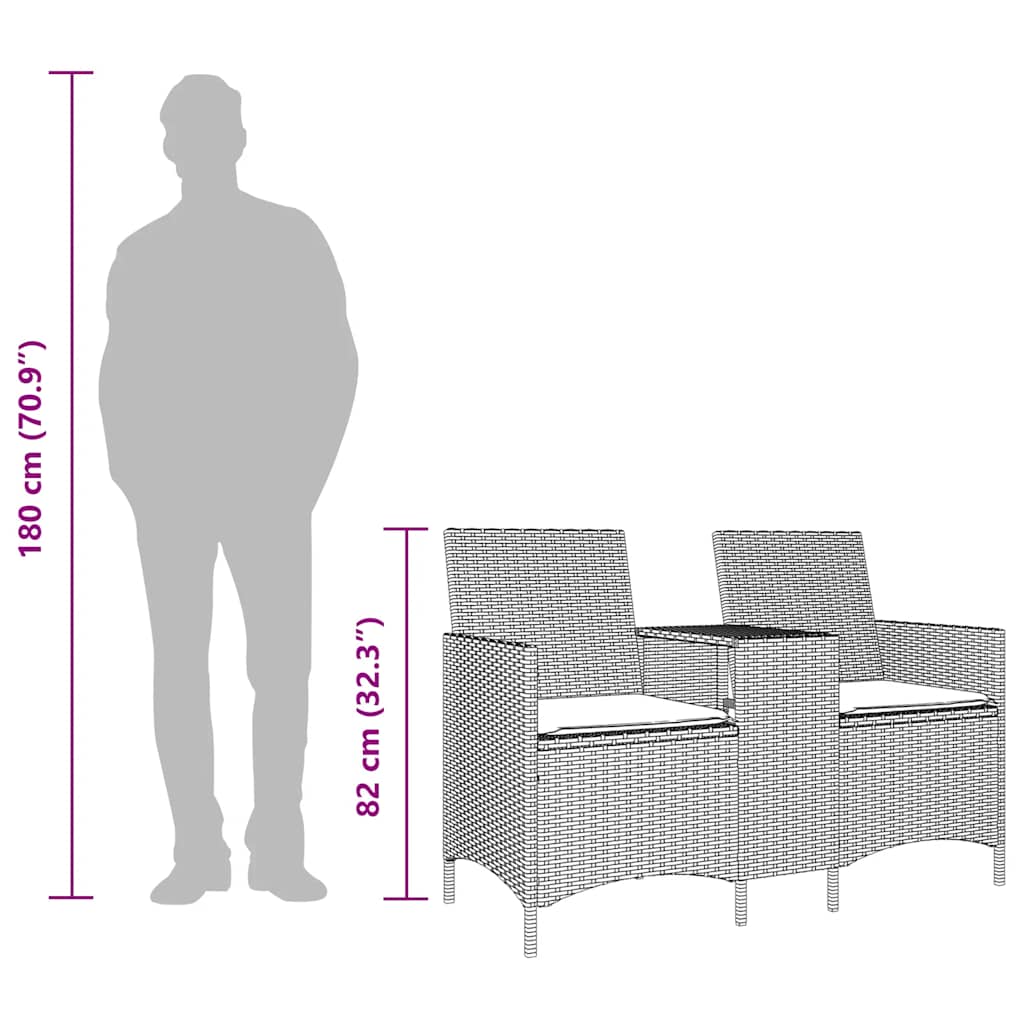 Divano Giardino 2 Posti con Tavolo e Cuscini Beige Polyrattan | homemem39
