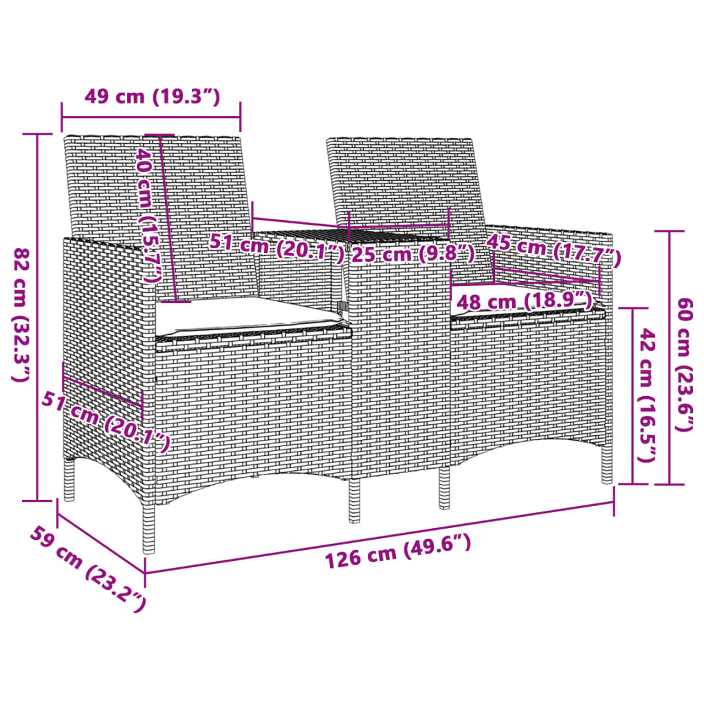 Divano Giardino 2 Posti con Tavolo e Cuscini Beige Polyrattan | homemem39