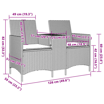 Divano Giardino 2 Posti con Tavolo e Cuscini Beige Polyrattan | homemem39
