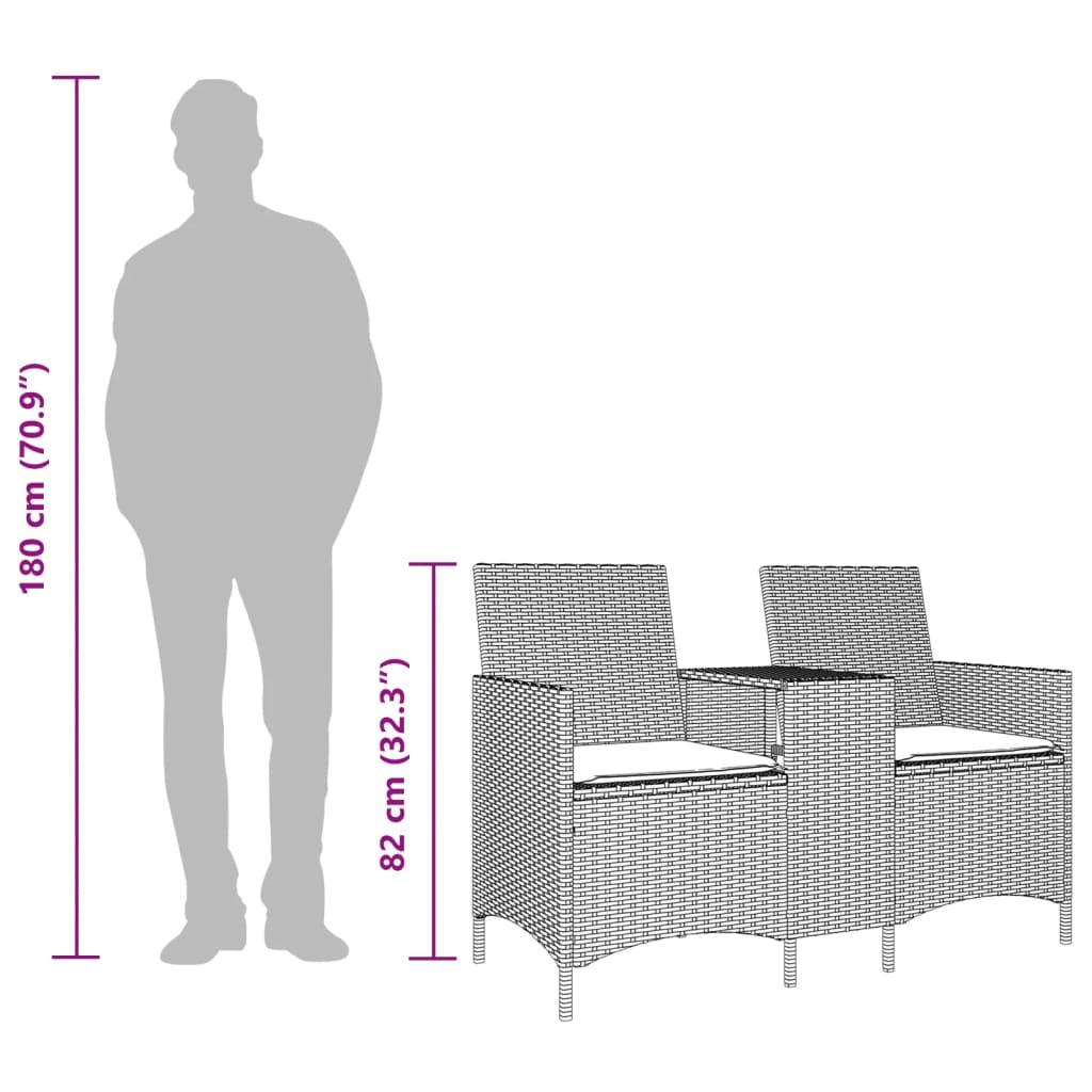 Divano Giardino 2 Posti con Tavolo e Cuscini Beige Polyrattan | homemem39