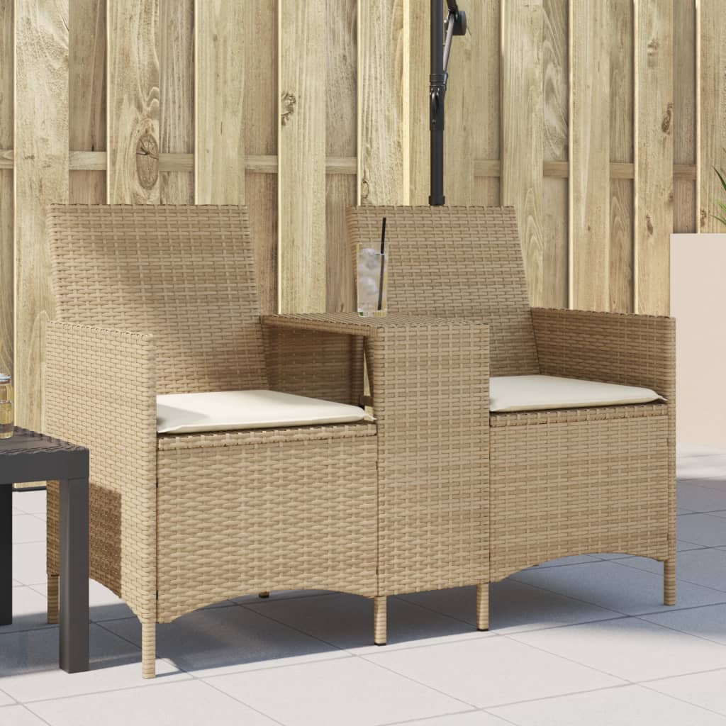 Divano Giardino 2 Posti con Tavolo e Cuscini Beige Polyrattan | homemem39