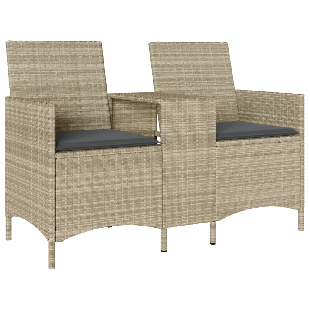 Divano 2 Posti con Tavolo e Cuscini Grigio Chiaro Polyrattan | homemem39