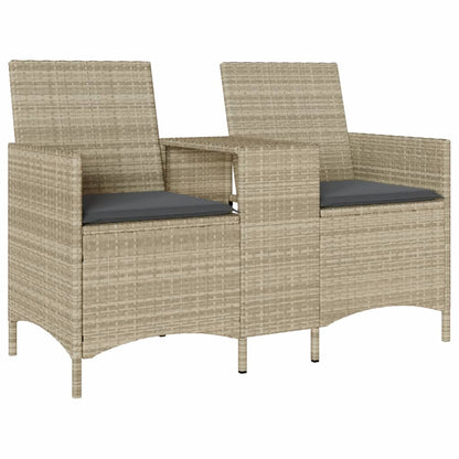 Divano 2 Posti con Tavolo e Cuscini Grigio Chiaro Polyrattan | homemem39