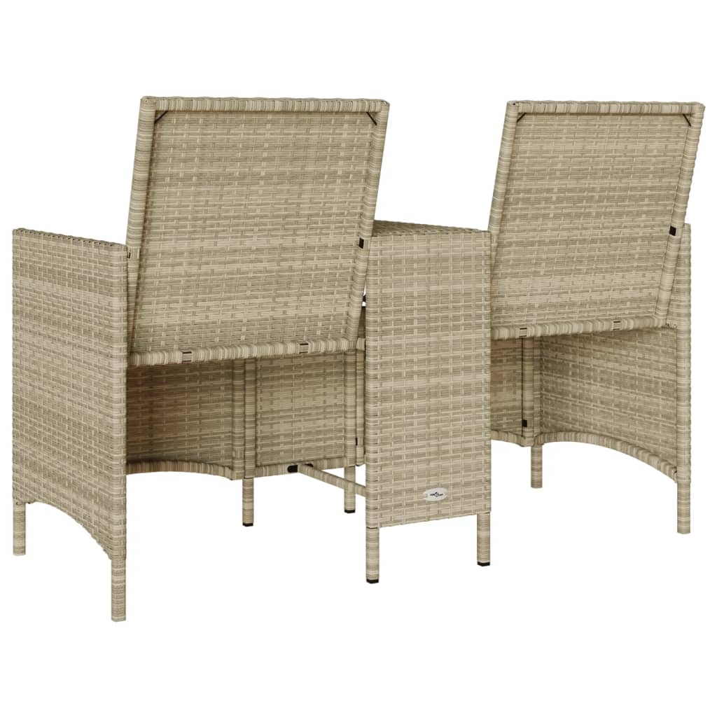 Divano 2 Posti con Tavolo e Cuscini Grigio Chiaro Polyrattan | homemem39