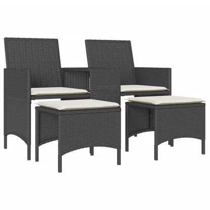 Divano Giardino 2 Posti con Tavolo e Sgabelli Nero Polyrattan | homemem39