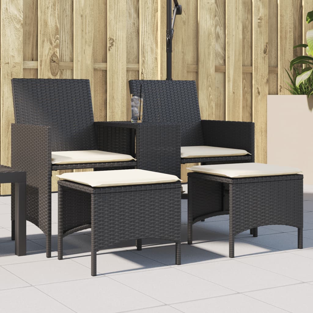 Divano Giardino 2 Posti con Tavolo e Sgabelli Nero Polyrattan | homemem39