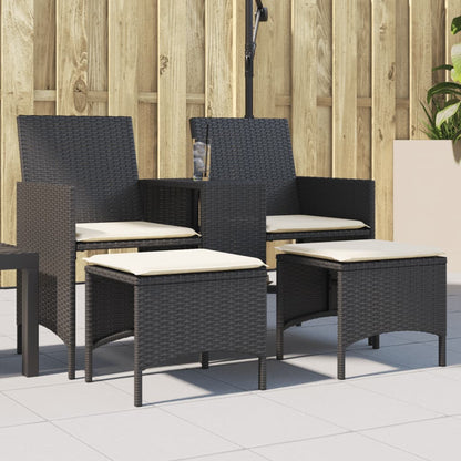 Divano Giardino 2 Posti con Tavolo e Sgabelli Nero Polyrattan | homemem39
