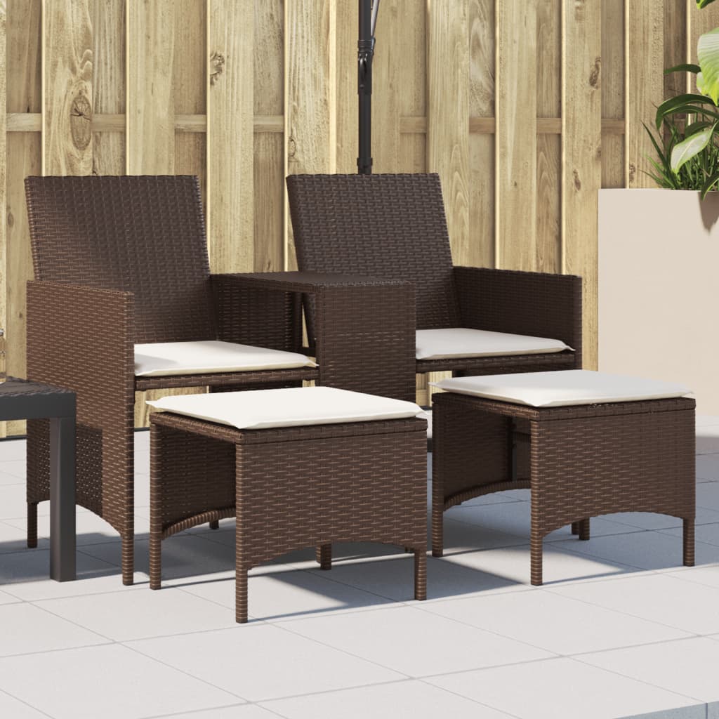 Divano Giardino 2Posti con Tavolo e Sgabelli Marrone Polyrattan | homemem39