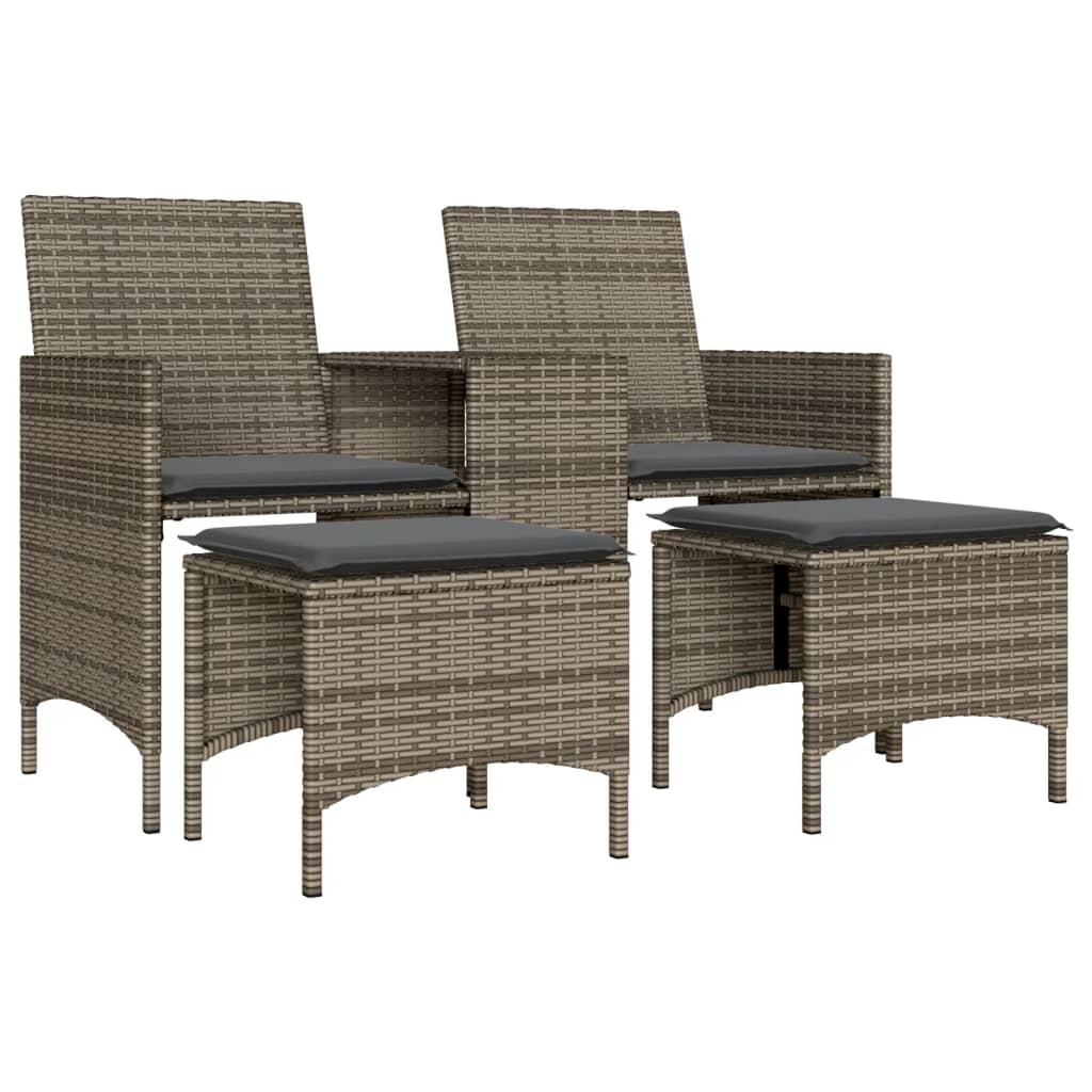 Divano Giardino 2 Posti con Tavolo e Sgabelli Grigio Polyrattan | homemem39