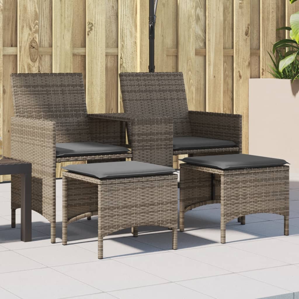 Divano Giardino 2 Posti con Tavolo e Sgabelli Grigio Polyrattan | homemem39