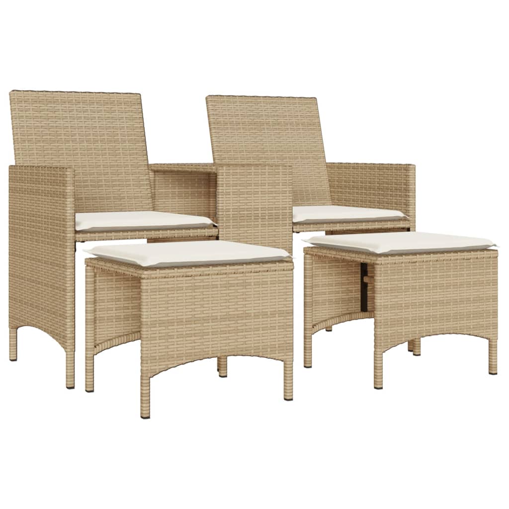 Divano Giardino 2 Posti con Tavolo e Sgabelli Beige Polyrattan | homemem39