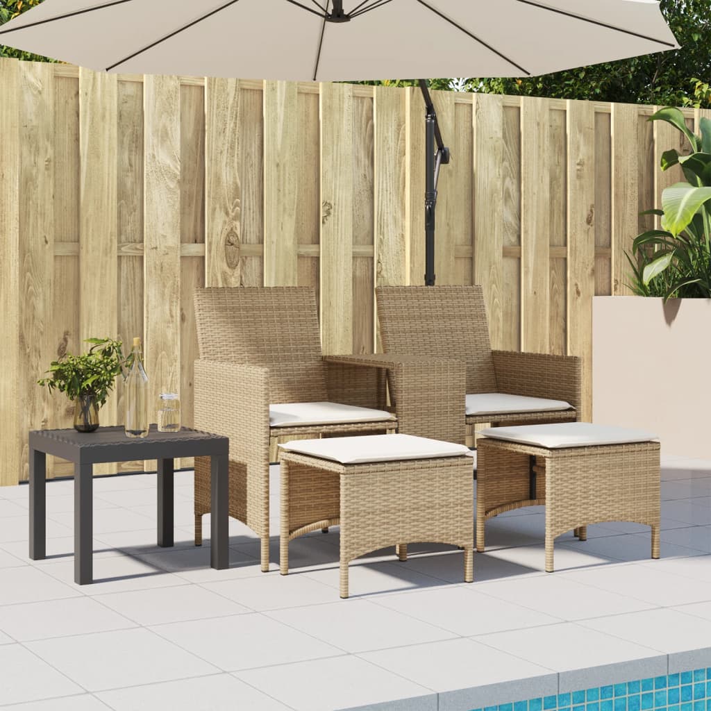 Divano Giardino 2 Posti con Tavolo e Sgabelli Beige Polyrattan | homemem39