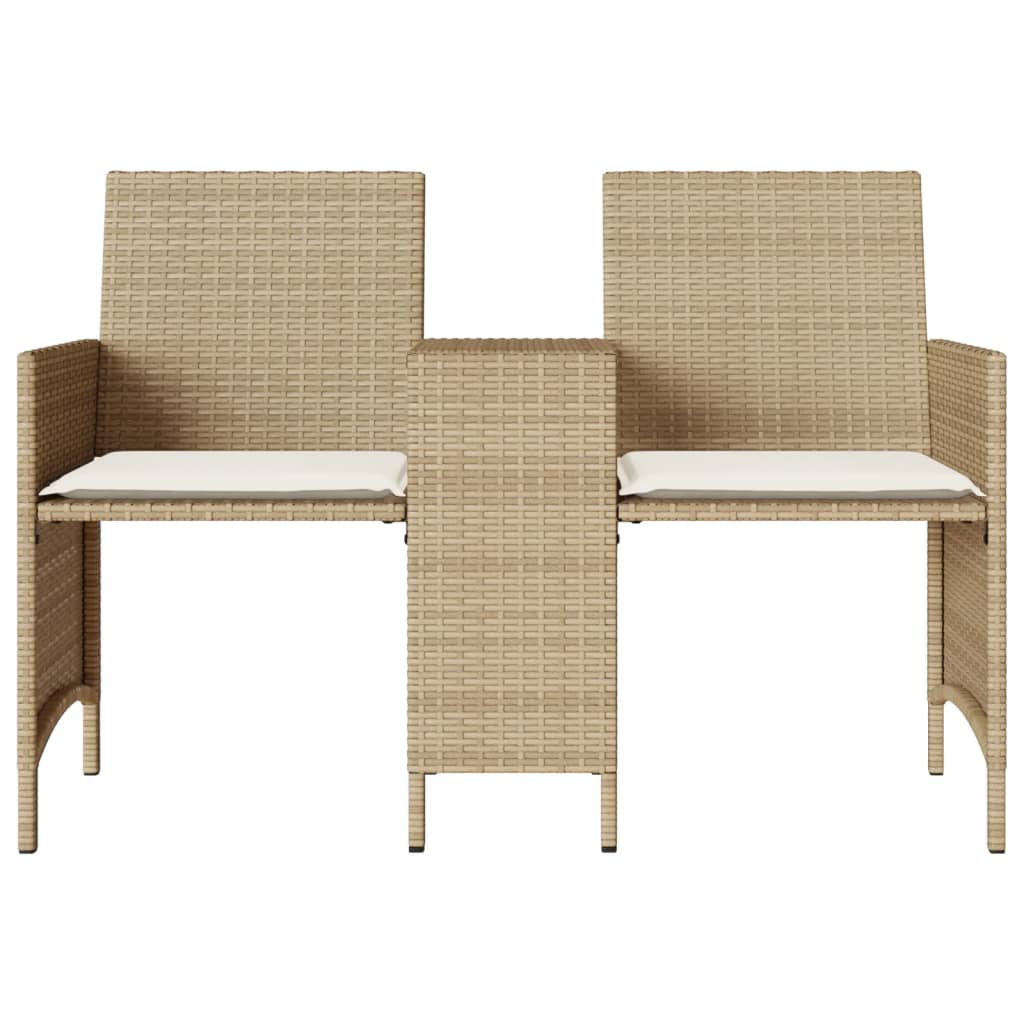Divano Giardino 2 Posti con Tavolo e Sgabelli Beige Polyrattan | homemem39