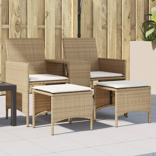 Divano Giardino 2 Posti con Tavolo e Sgabelli Beige Polyrattan | homemem39