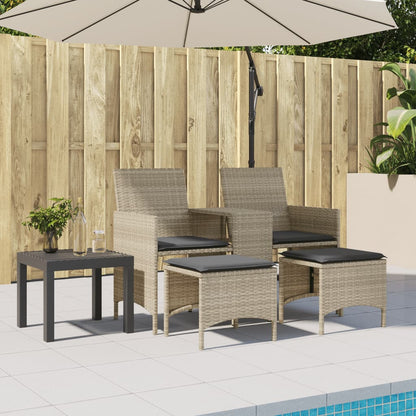 Divano Giardino 2Posti Tavolo Sgabelli Grigio Chiaro Polyrattan