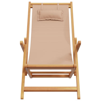 Folding Beach Chair Beige Eucalyptus Wood and Fabric